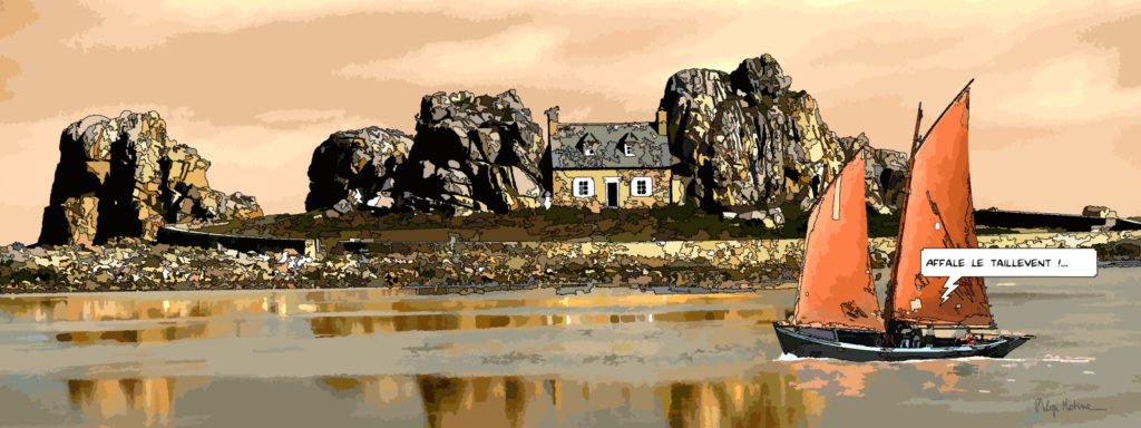 Voilier Taillevent Bretagne pleine mer — art Ligne Claire Bretagne — Philippe Matine