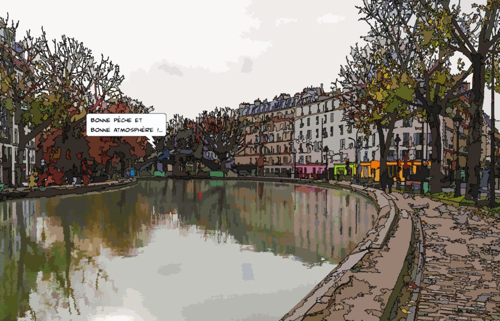 Bords du canal St Martin Paris ambiance automnale — art Ligne Claire Paris — Philippe Matine