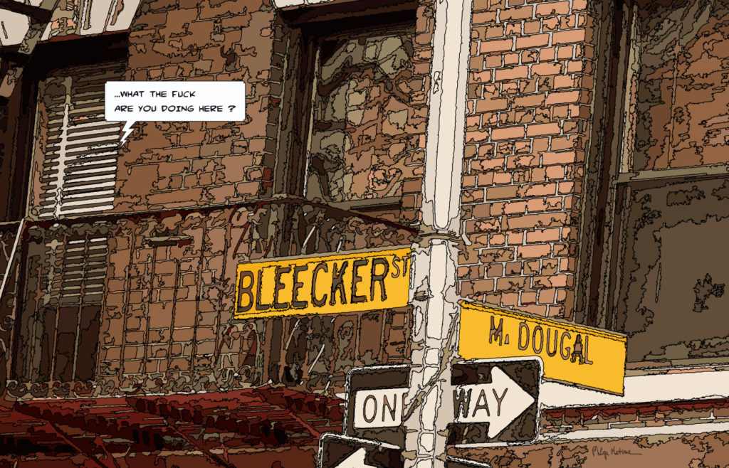 Bleecker Street New York panneau — art Ligne Claire New York — Philippe Matine