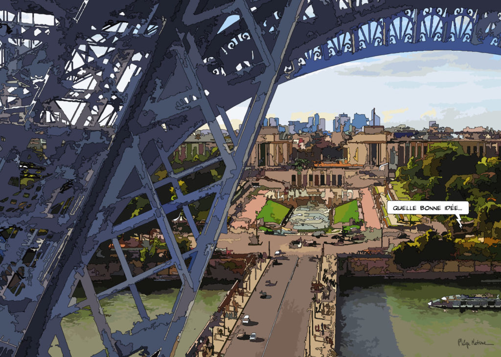 Trocadéro vu depuis la Tour Eiffel — art Ligne Claire Paris — Philippe Matine