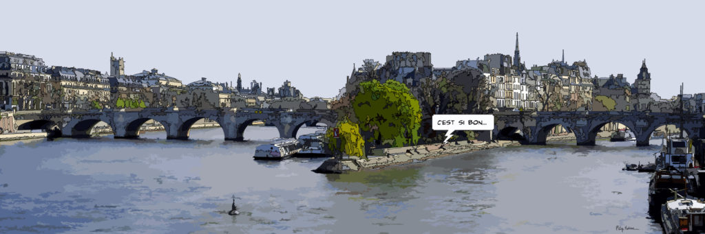 Vue de l'ile St Louis et du square du Vert-Galant— art Ligne Claire Paris — Philippe Matine