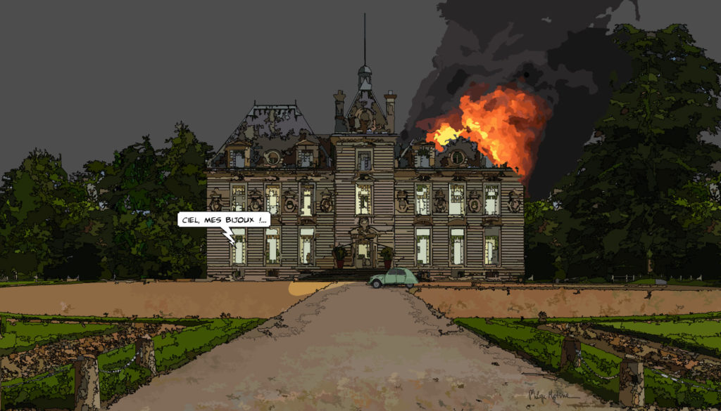 Hommage Moulinsart explosion nocturne — art Ligne Claire Hommages — Philippe Matine