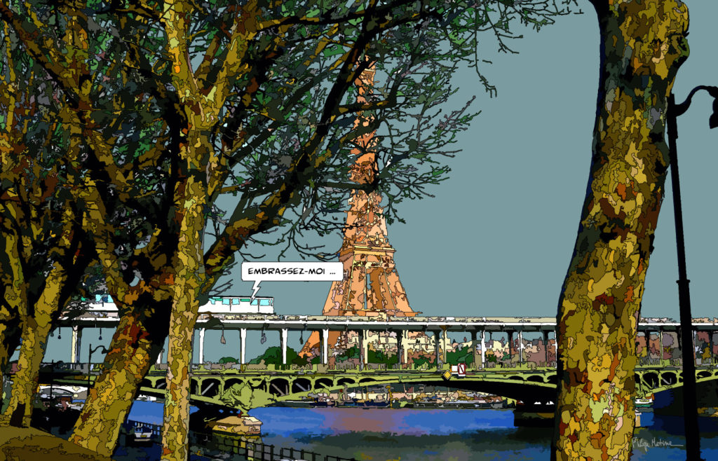 Tour Eiffel et pont Bir-Hakeim Paris — art Ligne Claire Paris — Philippe Matine