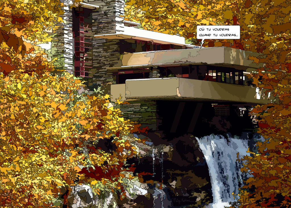Hommage Fallingwater Frank Lloyd Wright maison sur cascade — art Ligne Claire Hommages — Philippe Matine