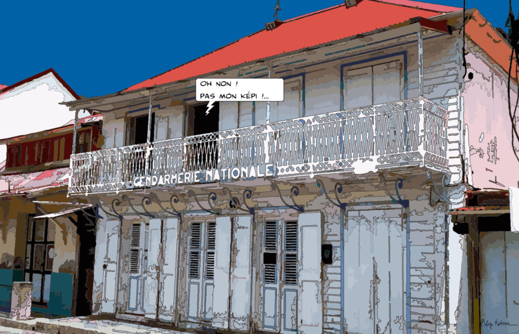 Gendarmerie Antilles façade créole — art Ligne Claire Antilles — Philippe Matine