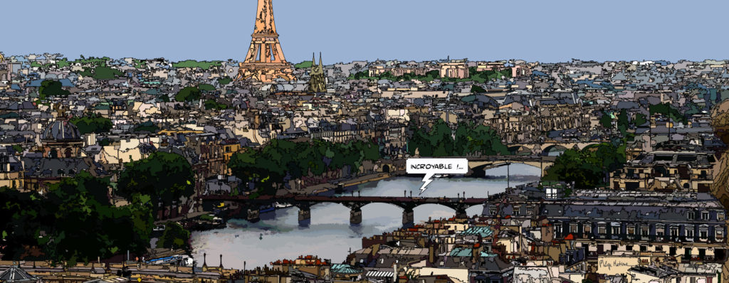 Vue panoramique Paris et Tour Eiffel — art Ligne Claire Paris — Philippe Matine