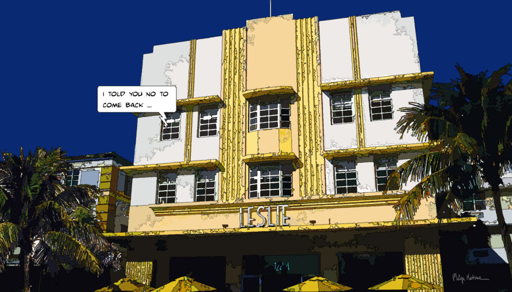 Hôtel Leslie Miami Beach Art Déco jaune — art Ligne Claire Miami — Philippe Matine