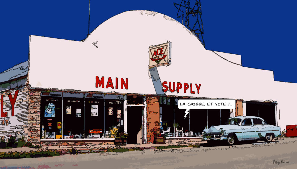 Main Supply épicerie Far West américain — art Ligne Claire West — Philippe Matine