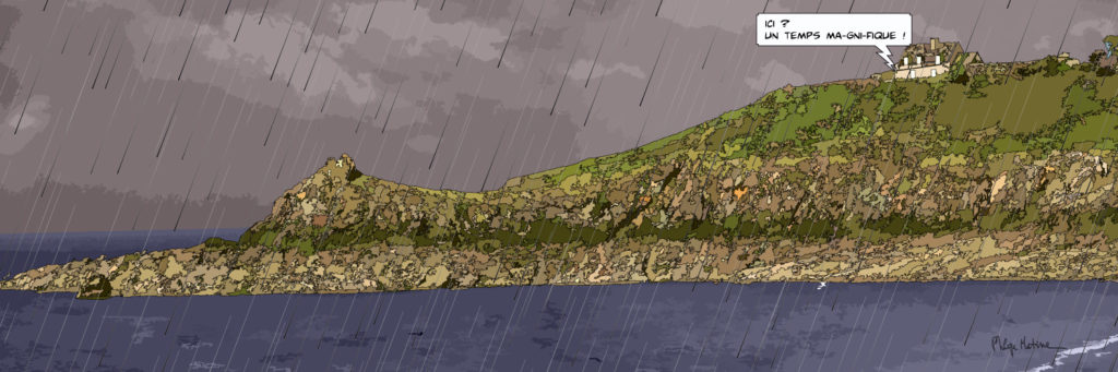Paysage breton sous ciel dramatique — art Ligne Claire Bretagne — Philippe Matine