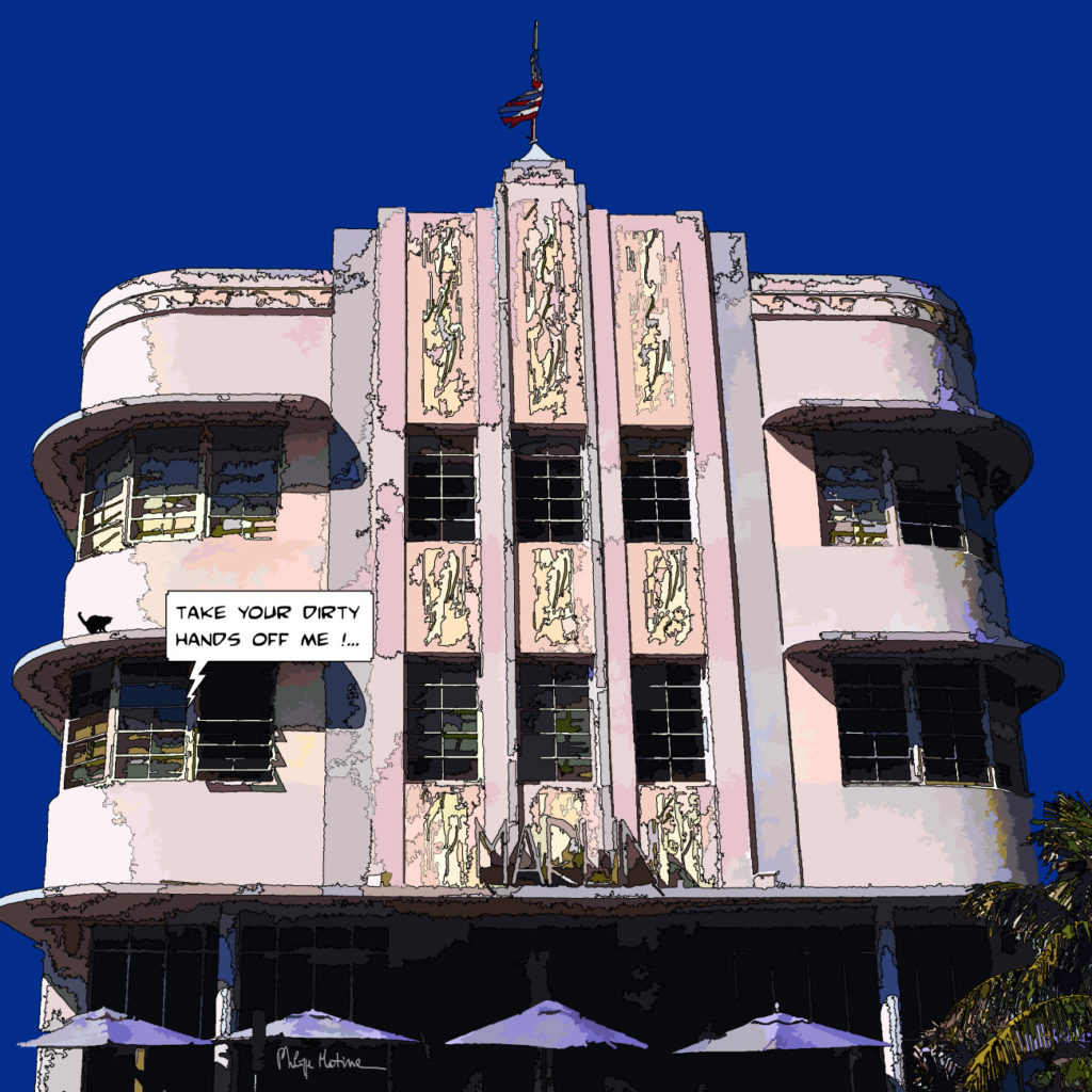 Hôtel Marlin Miami Beach façade rose — art Ligne Claire Miami — Philippe Matine