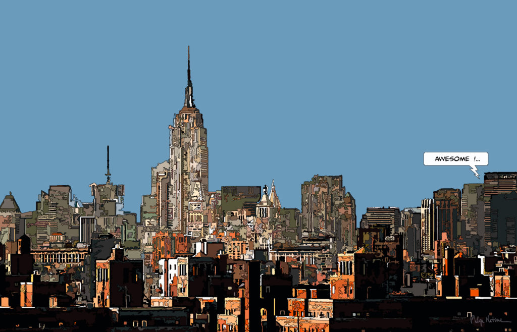 Skyline de New York Empire State Building — art Ligne Claire New York — Philippe Matine
