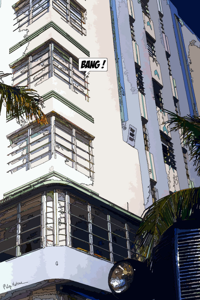 Immeuble Art Déco Miami Beach vue plongeante — art Ligne Claire Miami — Philippe Matine