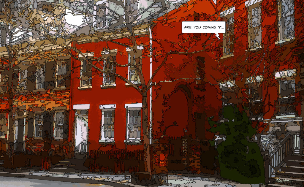 Grove Street New York scène de quartier — art Ligne Claire New York — Philippe Matine