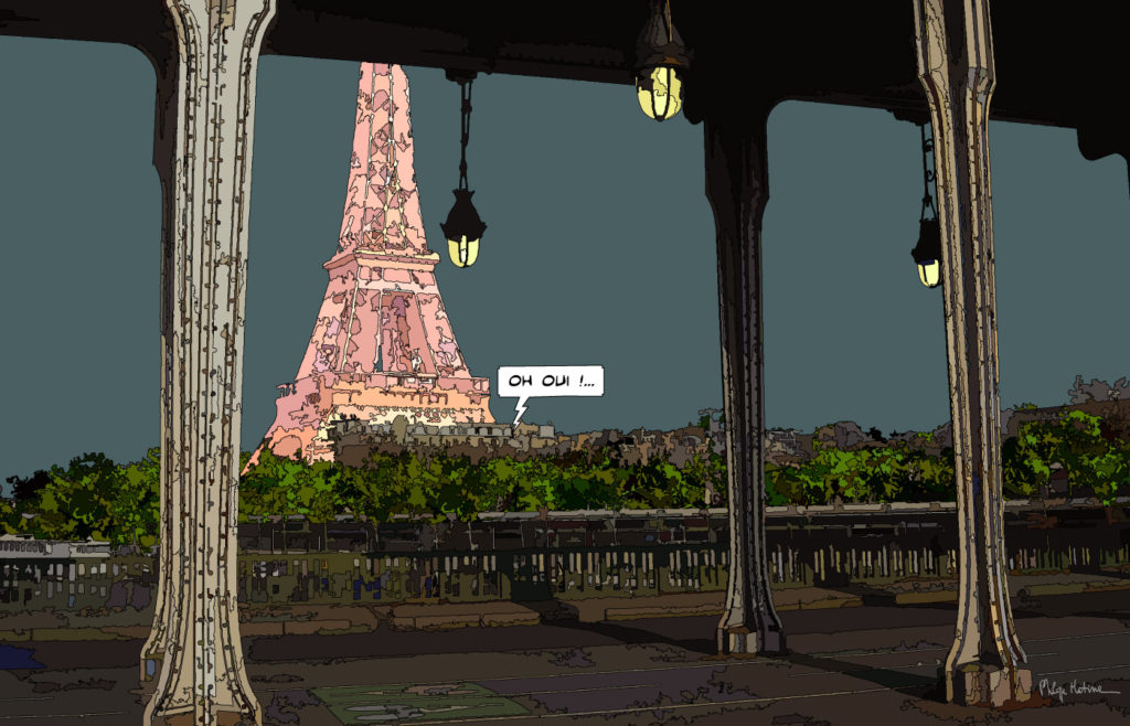 Tour Eiffel Paris vue depuis le pont Bir-Hakeim — art Ligne Claire Paris — Philippe Matine