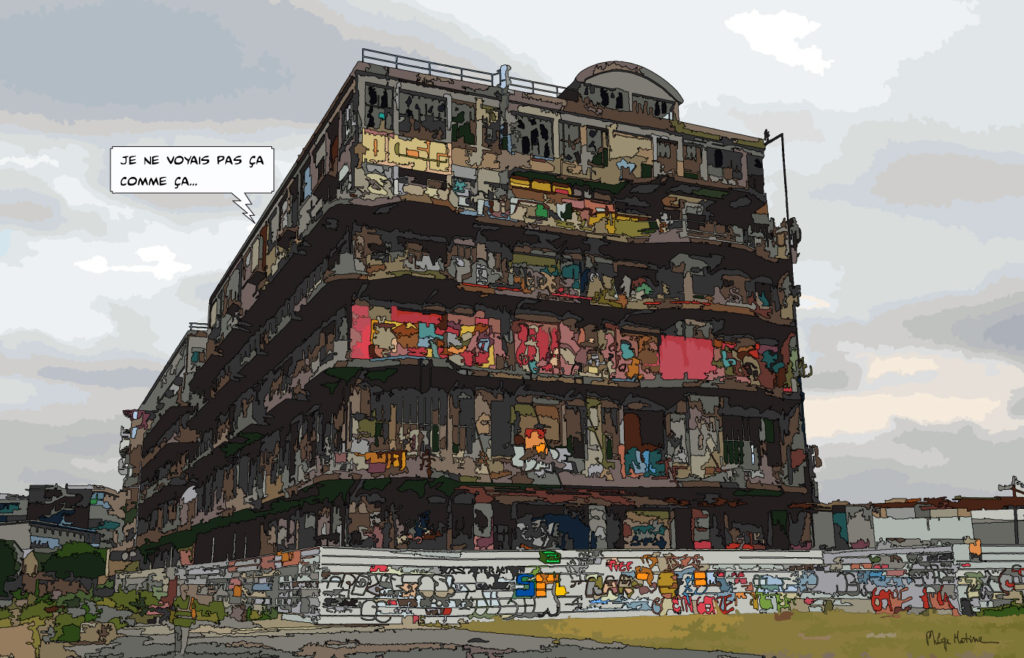 Immeuble abandonné tags et rouille — art Ligne Claire Épaves — Philippe Matine