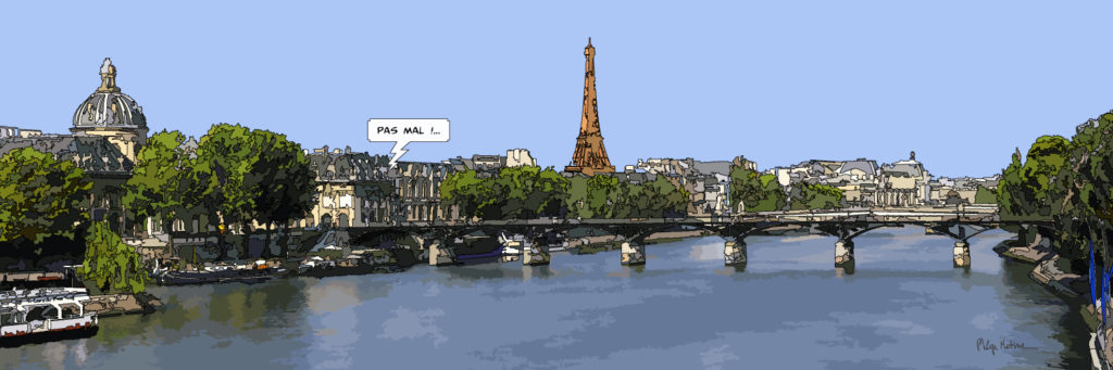 Tour Eiffel Paris vue depuis la Seine — art Ligne Claire Paris — Philippe Matine