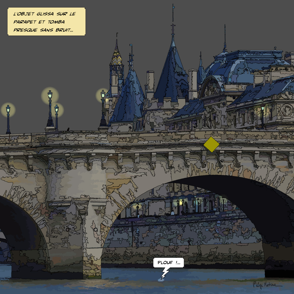 Pont Neuf Paris et la Seine — art Ligne Claire Paris — Philippe Matine