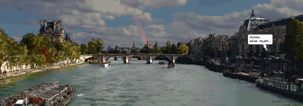 Pont Royal Paris vue sur la rive gauche — art Ligne Claire Paris — Philippe Matine
