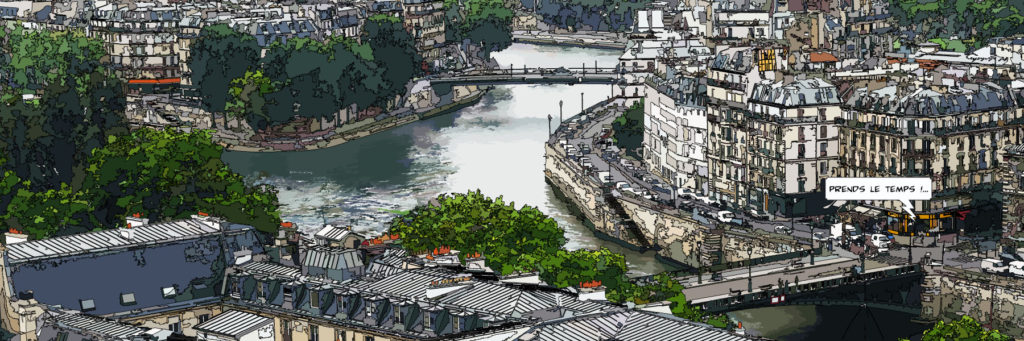 Vue sur la Seine depuis la tour St-Jacques— art Ligne Claire Paris — Philippe Matine