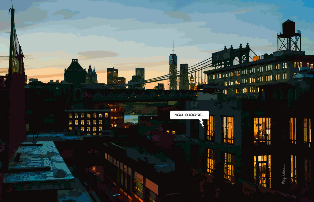 Skyline de New York au crépuscule — art Ligne Claire New York — Philippe Matine