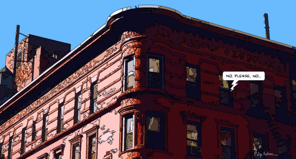 Immeuble à toit rouge New York — art Ligne Claire New York — Philippe Matine