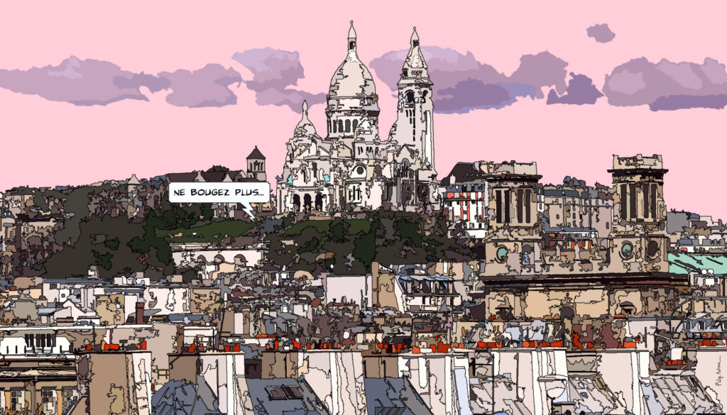 Sacré-Cœur de Montmartre vu de loin Paris — art Ligne Claire Paris — Philippe Matine