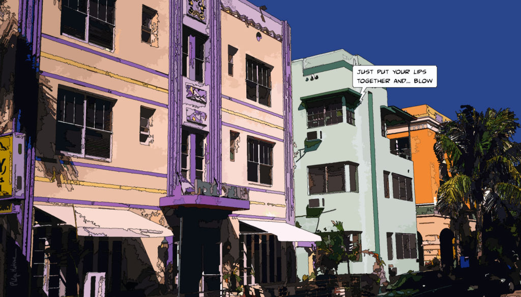 Rue colorée Art Déco Miami Beach — art Ligne Claire Miami — Philippe Matine
