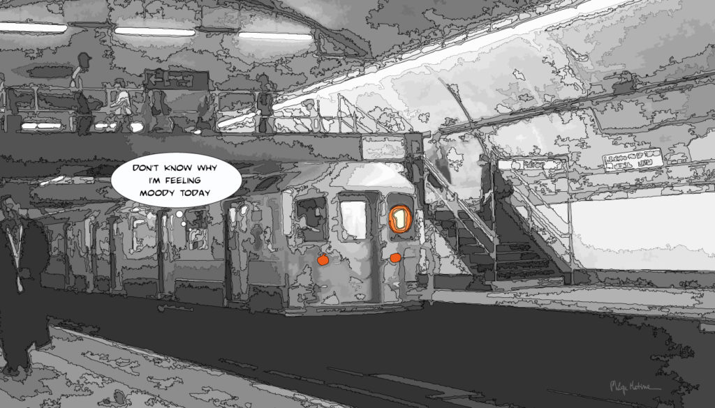 Métro new-yorkais quai et wagons — art Ligne Claire New York — Philippe Matine