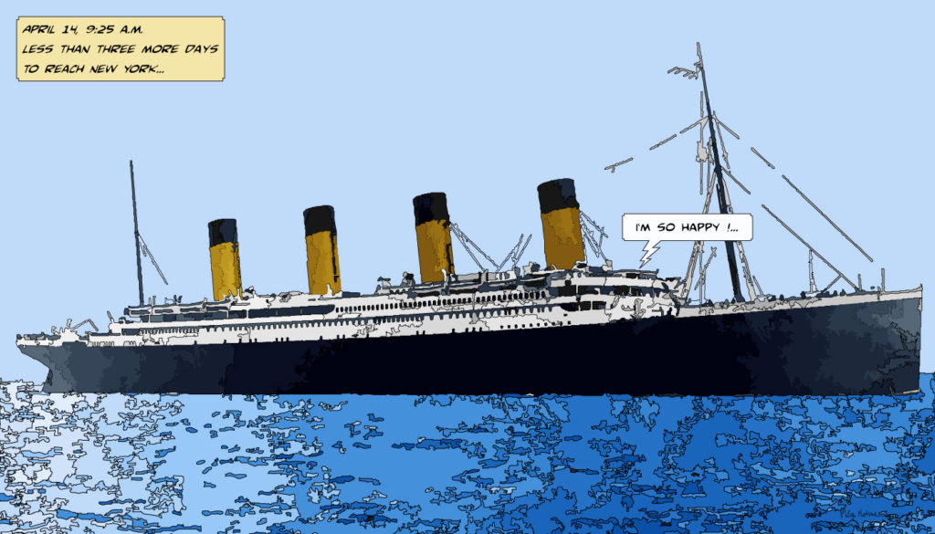 Hommage Titanic de jour en mer — art Ligne Claire Hommages — Philippe Matine