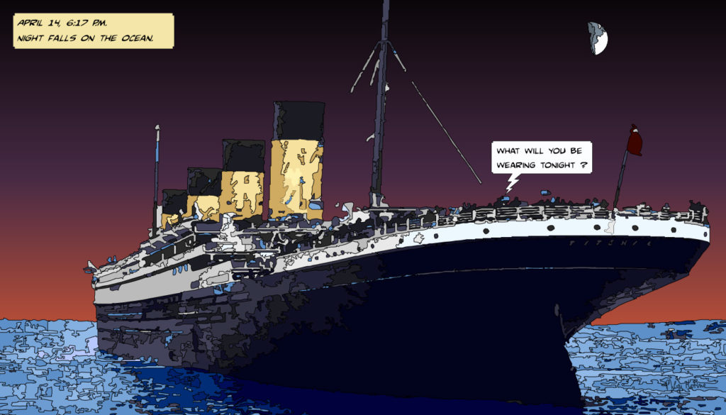 Titanic nuit en mer — art Ligne Claire Motors — Philippe Matine