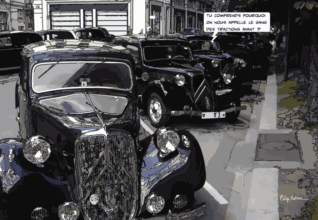 Citroën Traction Avant groupe — art Ligne Claire Motors — Philippe Matine