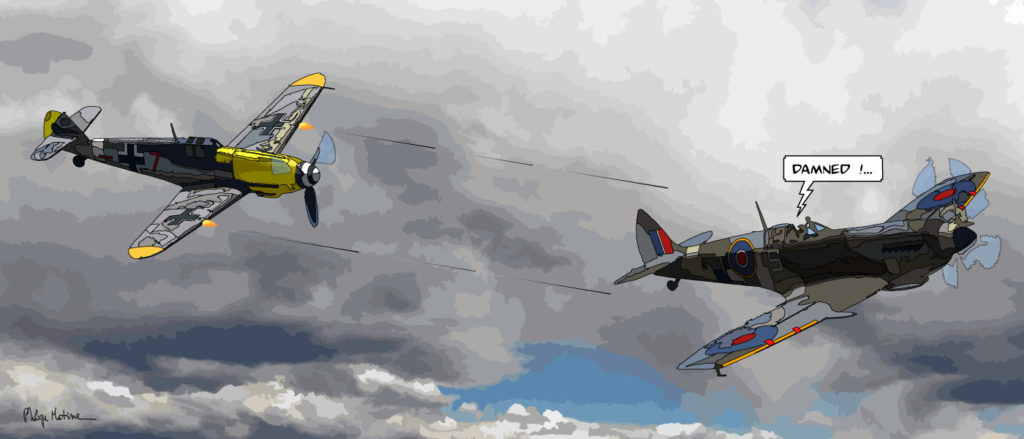 Combat aérien avions de guerre — art Ligne Claire Motors — Philippe Matine
