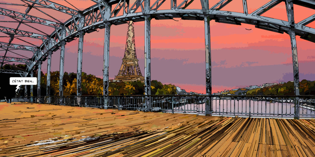 Passerelle Debilly Paris coucher de soleil — art Ligne Claire Paris — Philippe Matine