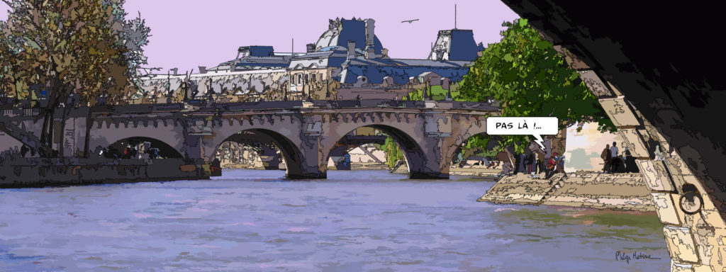 Pont Neuf Paris, vue depuis les quais — art Ligne Claire Paris — Philippe Matine