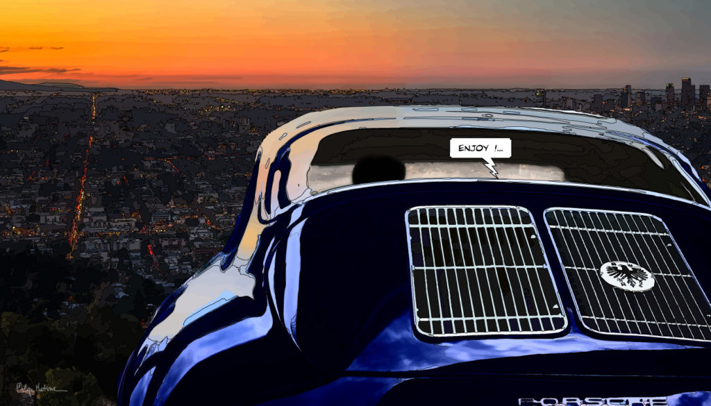 Porsche 356 Los Angeles coucher de soleil — art Ligne Claire Motors — Philippe Matine