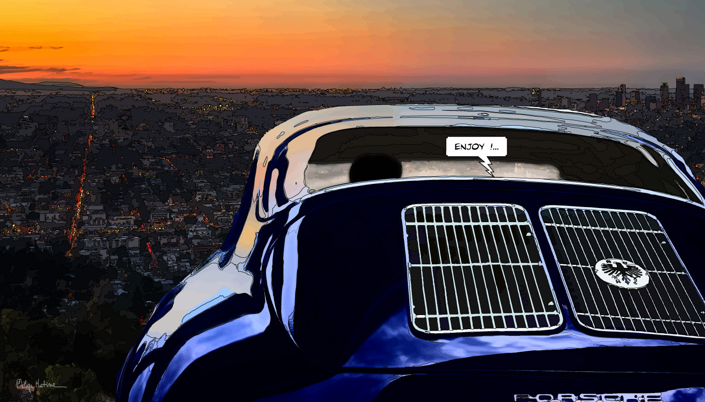Porsche 356 Los Angeles coucher de soleil — art Ligne Claire Motors — Philippe Matine