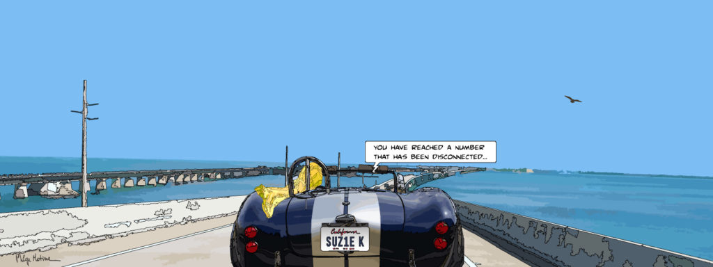 AC Cobra bleue bord de mer — art Ligne Claire Motors — Philippe Matine