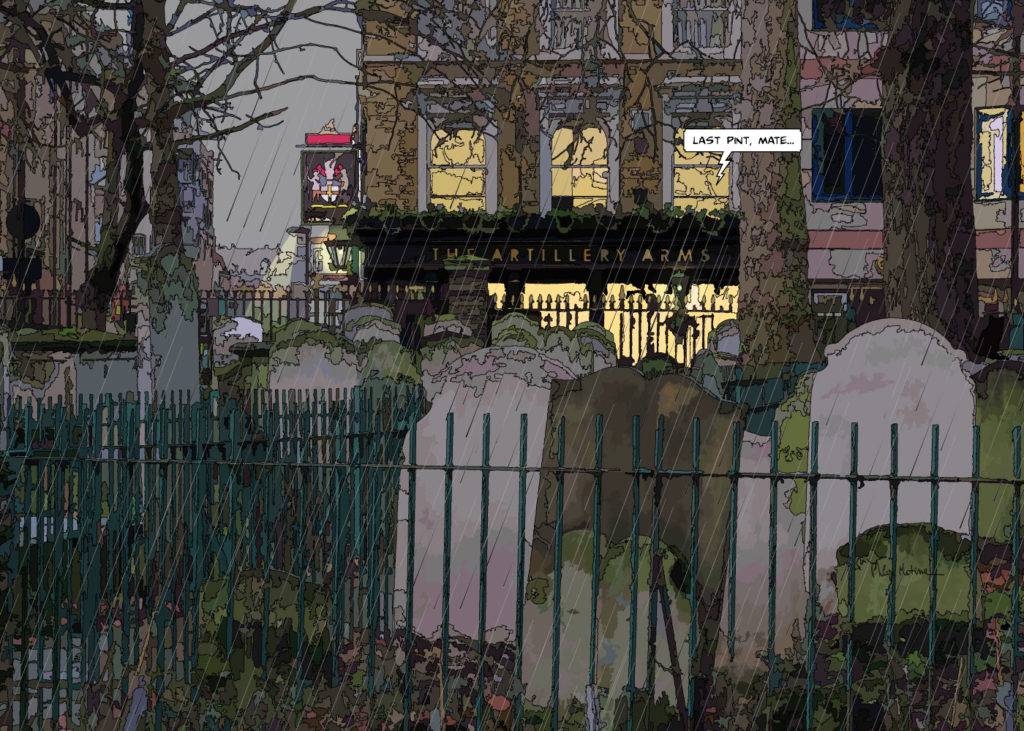 Artillery pub Londres façade — art Ligne Claire London — Philippe Matine
