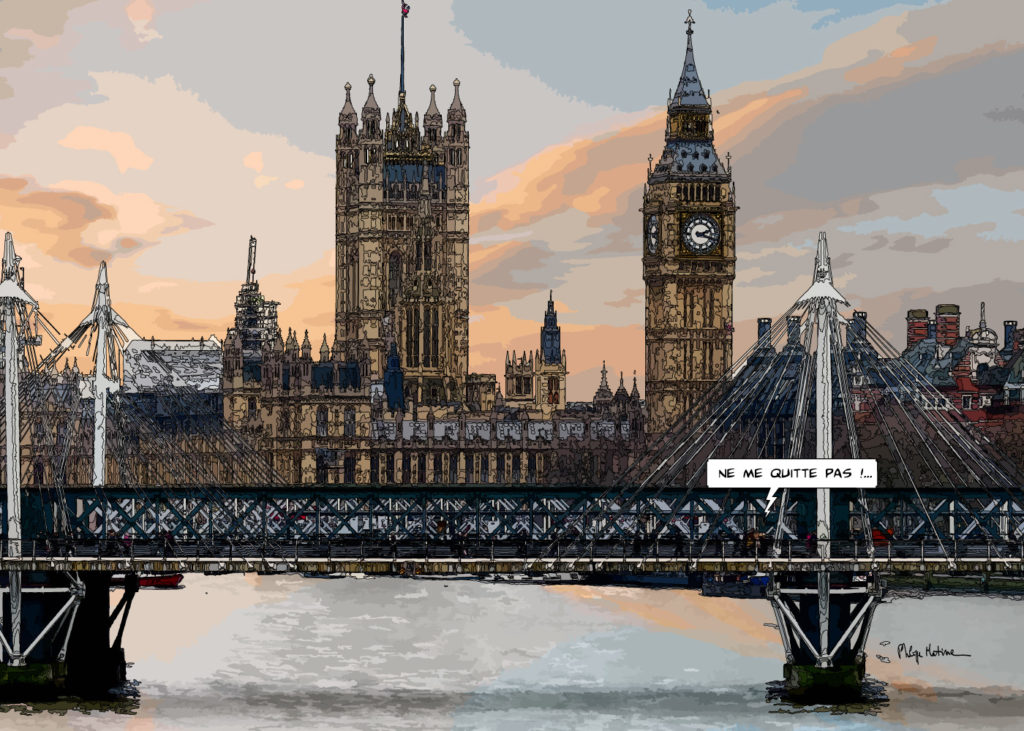 Big Ben Londres coucher de soleil — art Ligne Claire London — Philippe Matine