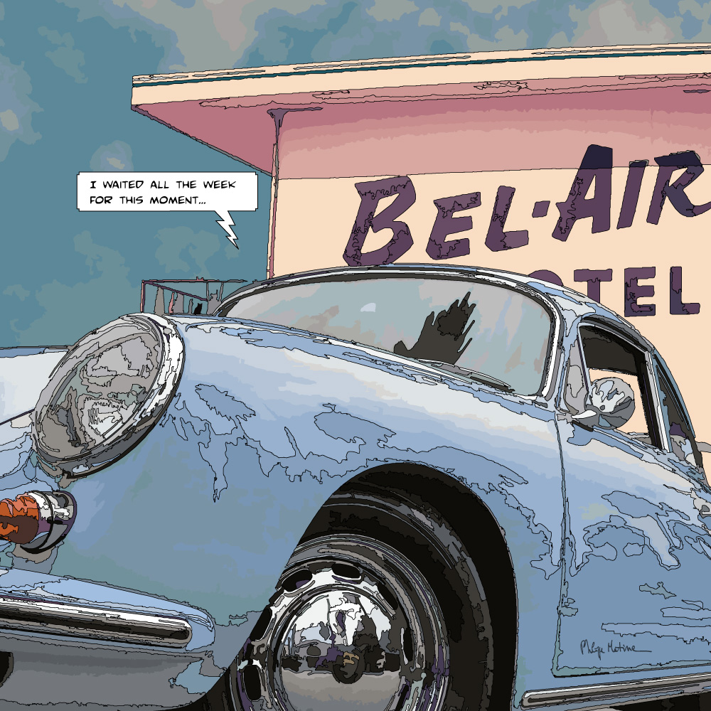 Porsche 356 BelAir Motel Los Angeles — art Ligne Claire Motors — Philippe Matine