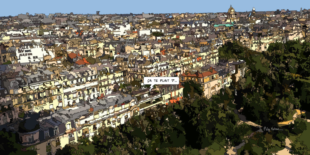 Le Champ-de-Mars vu depuis la Tour Eiffel Paris — art Ligne Claire Paris — Philippe Matine