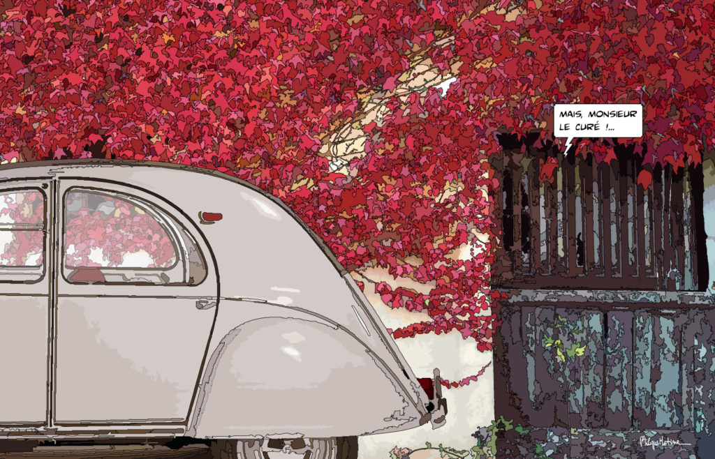 Citroën 2CV Le Perche campagne normande — art Ligne Claire Motors — Philippe Matine