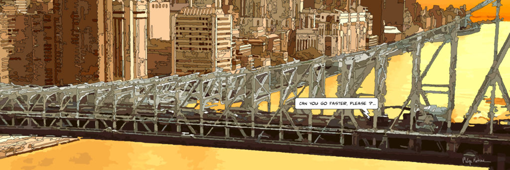Pont de Queensboro New York vue en longueur — art Ligne Claire New York — Philippe Matine