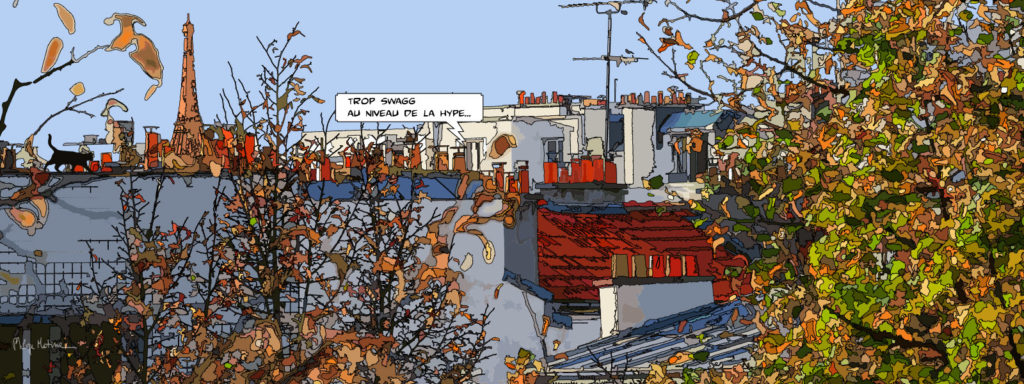 Toits de Paris vue depuis Belleville — art Ligne Claire Paris — Philippe Matine