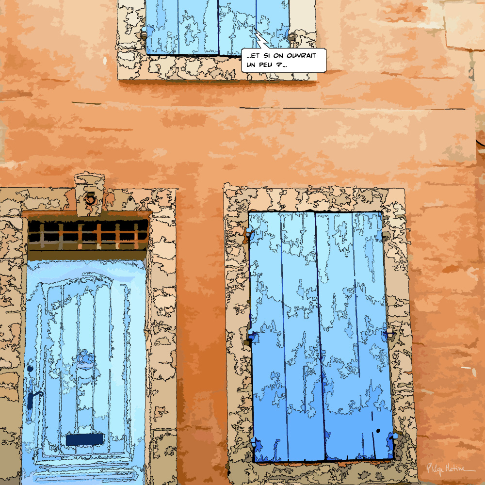 Maison aux volets bleus Provence — art Ligne Claire Marseille — Philippe Matine