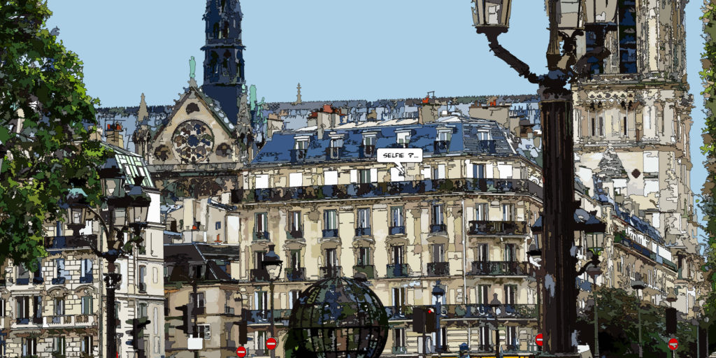 Immeubles près de Notre-Dame de Paris — art Ligne Claire Paris — Philippe Matine