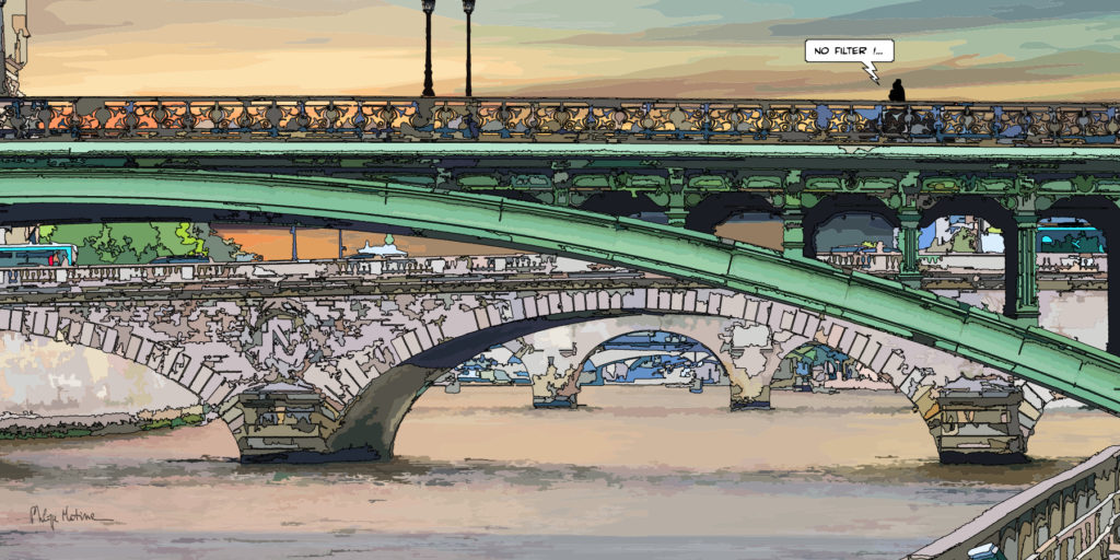 Pont vert sur la Seine Paris — art Ligne Claire Paris — Philippe Matine