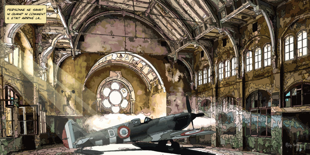 Spitfire Berlin Beelitz en forêt — art Ligne Claire Motors — Philippe Matine