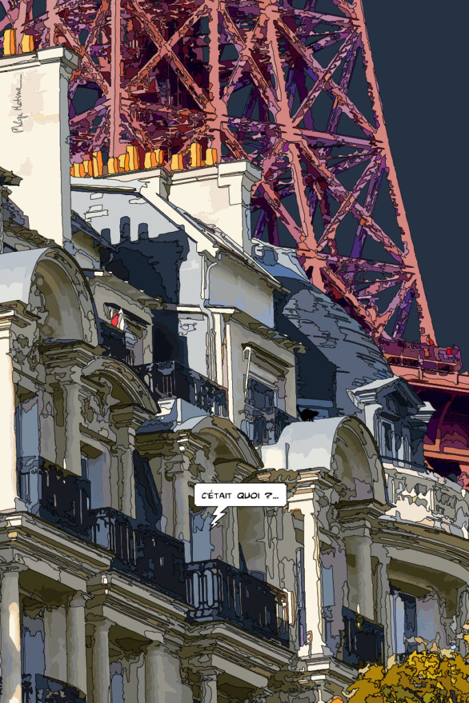 Tour Eiffel Paris vue de dos — art Ligne Claire Paris — Philippe Matine