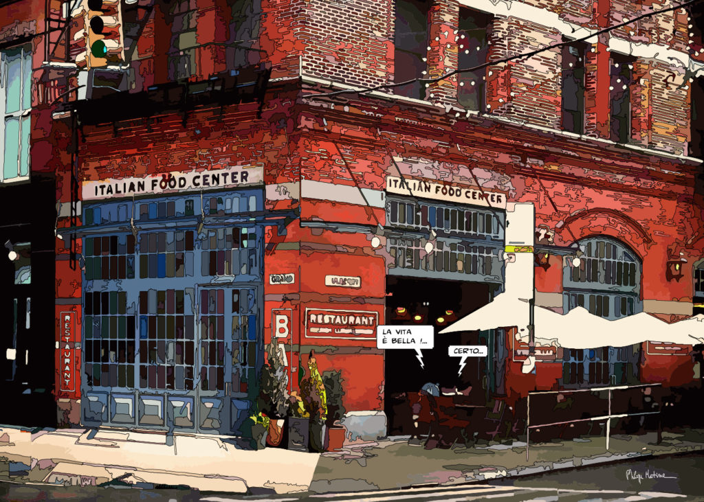 Immeuble de briques rouges New York — art Ligne Claire New York — Philippe Matine